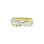 Bicolor gouden ring met meander patroon en zirconia, 18 tot 19, Gebruikt, Overige kleuren, Ophalen of Verzenden