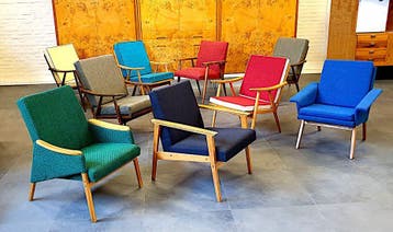 1920-1970 Kleurrijke Vintage Fauteuils, Neerzetten, Genieten, Antiek en Kunst