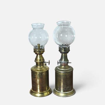 Petroleumlamp (2) - Messing, Glas - Duif en Brou... –