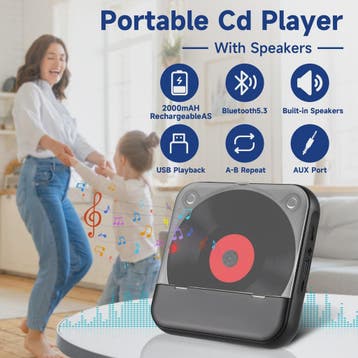 Draagbare CD Speler met Bluetooth 5.3, Oplaadbaar, Ingebouwd, Verzenden, Nieuw