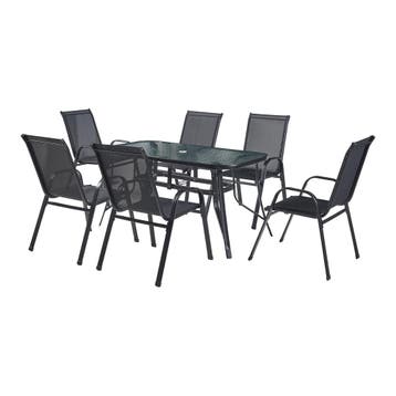 casa.pro Tuinset Aradeo 7-delig tuintafel met tuinstoelen zw, Tuin en Terras, Verzenden, Nieuw