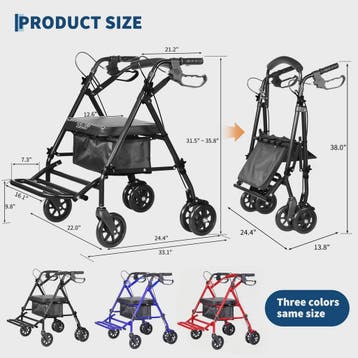 2-in-1 Rollator en Transportstoel voor Senioren - Opvouwbaar, Verzenden, Nieuw