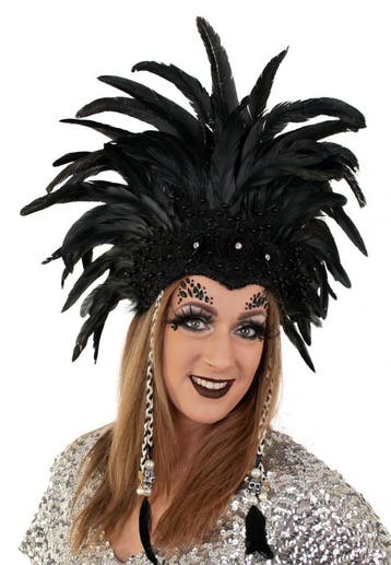 KIMU® Grote Verentooi Zwart Burlesque Hoofdtooi Carnaval Rio, Ophalen of Verzenden, Nieuw, Carnaval