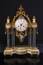Portico klok Louis XVI - Verguld brons, Turquinblauw marmer, Antiek en Kunst, Antiek | Klokken