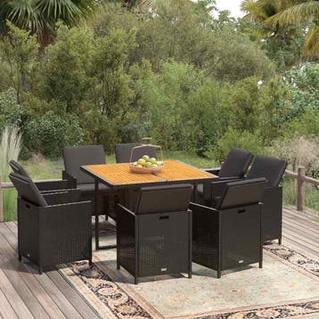 vidaXL 9-delige Tuinset met kussens poly rattan zwart, Verzenden, Nieuw, Tuinset