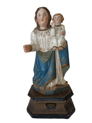 Beeld, lignea Madonna col Bambino - 41 cm - Hout,, Antiek en Kunst