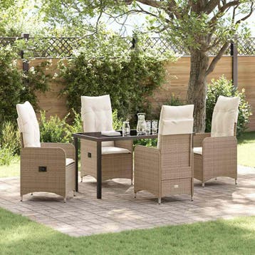 vidaXL Tuin eettafelset 5 pcs Beige poly rattan, Verzenden, Nieuw, Rotan, 5 zitplaatsen