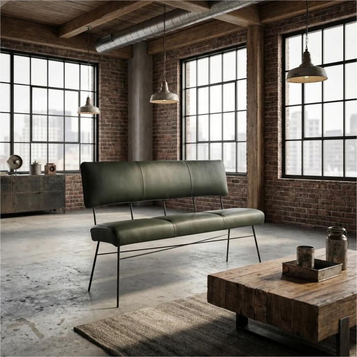 Leren eetkamerbank Solid - Toledo Verde (donkergroen) -, Huis en Inrichting, Stoelen, Nieuw, Leer, Ophalen of Verzenden