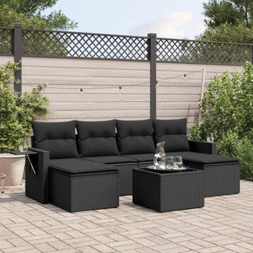 vidaXL 7-delige Loungeset met kussens poly rattan zwart, Verzenden, Nieuw, Loungeset