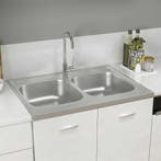 vidaXL Gootsteen met dubbele bak 800x600x155 mm roestvrij, Doe-het-zelf en Verbouw, Verzenden, Nieuw
