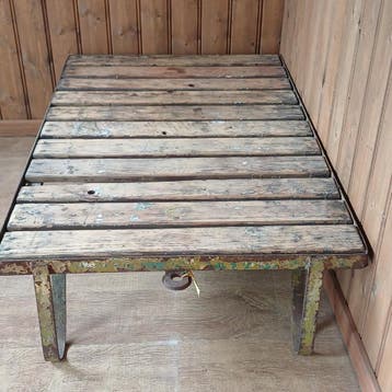Industriële palletwagen - salontafel, Ophalen, Gebruikt, Rechthoekig, Vintage