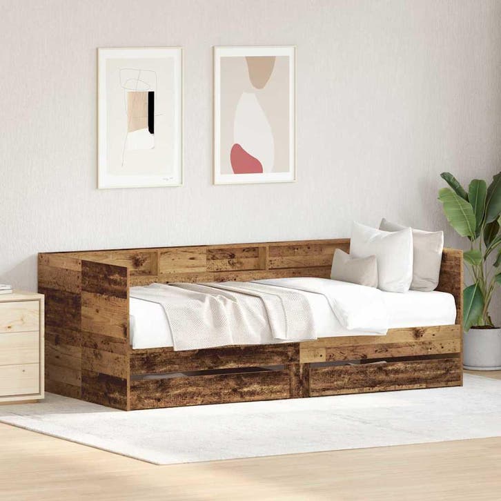 vidaXL Dagbed met hoofdeinde Oud Hout 90 x 200 cm Bewerkt, Huis en Inrichting, Slaapkamer | Bedden, Bruin, Nieuw, Hout, Verzenden