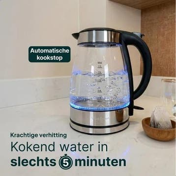 Glazen Waterkoker - 1,7L - 2200W - LEDVerlichting kalkfilter, Verzenden, Zo goed als nieuw