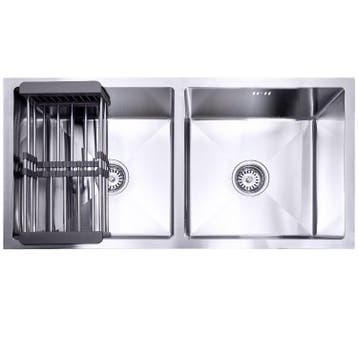 Dubbele spoelbak met droogrek | Wasbak | 87x44x20cm | Zilver, Huis en Inrichting, Keuken | Keukenelementen, Verzenden, Nieuw