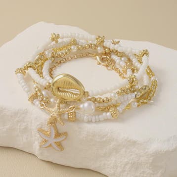 Set van 5 Vintage Kralen Armbanden met Sterren en Schelpen -, Verzenden, Nieuw
