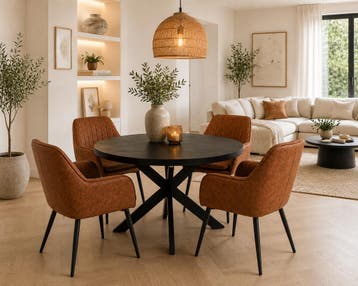 Oscar Deal 120cm black + 4x Vermont misty cognac, Huis en Inrichting, Ophalen of Verzenden, Nieuw
