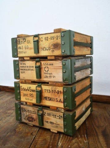 Lotto ( 1 di 2) di 4 Casse Portamunizioni in Legno Esercito