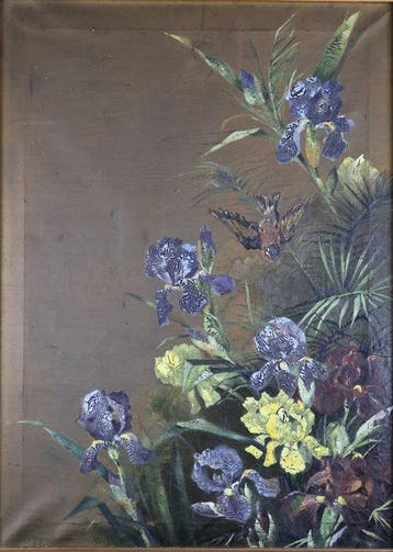German School (XIX-XX) - Blumenstück mit Schwertlilien und