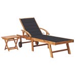 vidaXL Ligbed met tafel en kussen massief teakhout, Verzenden, Nieuw
