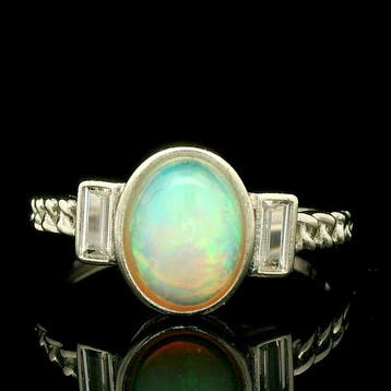 Opaal - Staal, Opal cabochon-ring in roestvrij staal - Ring, Nieuw