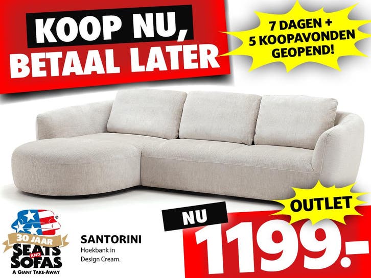 Santorini Hoekbank nu €1199.- Betaal in 3x zonder rente!!, Huis en Inrichting, Banken | Bankstellen