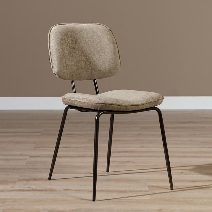 50% Korting: Velvet eetkamerstoel Javi taupe, Huis en Inrichting, Stoelen, Grijs, Zo goed als nieuw, Stof, Ophalen