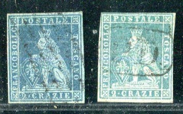 Italiaanse oude staten - Toscane 1851 - Twee gekken op grijs, Gestempeld