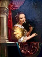 Caspar Netscher (1639-1684), Navolger van - Young woman with, Antiek en Kunst