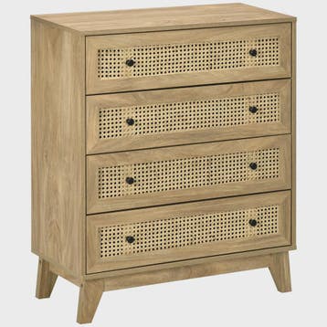HOMCOM Commode met 4 Lades en Rotan Fronten - 80x35x95 cm -, Verzenden, Nieuw