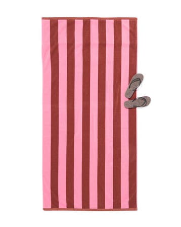 HEMA Strandlaken 90x180cm velours strepen, Verzenden, Nieuw, Bruin