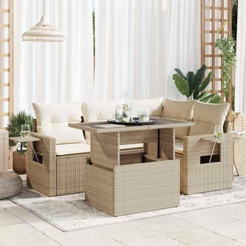 vidaXL 5-delige Loungeset met kussens poly rattan beige, Verzenden, Nieuw, Loungeset