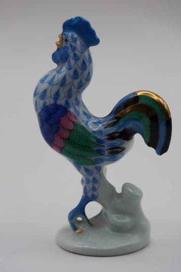Herend, Rooster – Hand-Painted – Blue Fishnet - Beeldje -