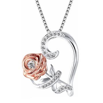 Fako Bijoux - Ketting Zirkonia Roos Hart - 25x27mm - 46+4cm, Verzenden, Nieuw
