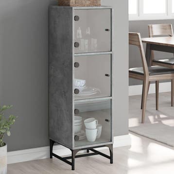 vidaXL buffetkast met glazen deuren 35x37x120 cm betongrijs, Huis en Inrichting, Kasten | Buffetkasten, Minder dan 50 cm, Verzenden