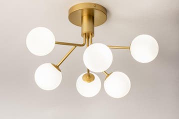Rietveld Plafondlampen - Wit, Goud - Glas, Metaal, Verzenden, Nieuw