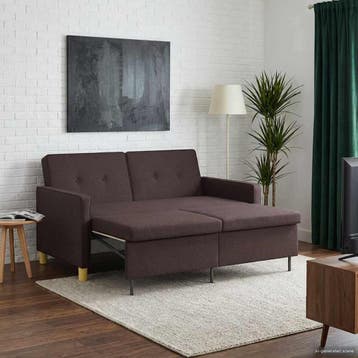 vidaXL Uittrekbare Slaapbank Donkerbruin Stof, Huis en Inrichting, Banken | Bankstellen, Verzenden, Nieuw, Stof, Minder dan 150 cm