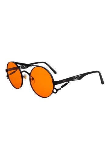 KIMU® Steampunk Zonnebril Rond Zwart Montuur Kunststof Oranj, Ophalen of Verzenden, Nieuw, Feestartikel, Carnaval