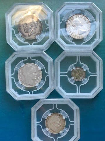 Wereld. Lot de 5 Monnaies en Argent gradees Geni (1854-1953)