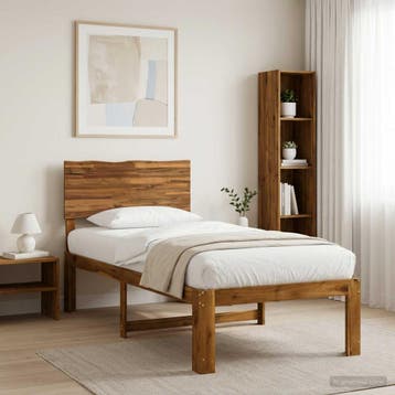 vidaXL Eenpersoonsbed met hoofdbord ROSTOCK Naturel 75 x 190, Eenpersoons, Bruin, Verzenden, Nieuw