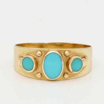 Ring - 14 karaat Geel goud Turquoise, Nieuw