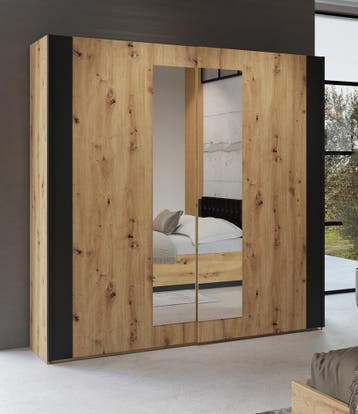 Kledingkast Siena - Naturel - 2-Deurs incl. Spiegel, Huis en Inrichting, Kasten | Kledingkasten, Verzenden, Nieuw