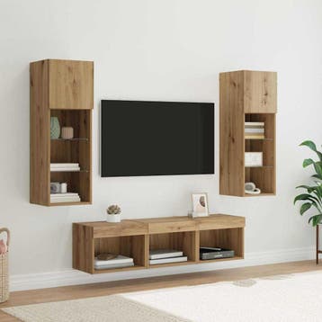 vidaXL TV Wandmeubels 5 st Zwart Eiken Bewerkt hout, Minder dan 50 cm, Verzenden, Nieuw, Minder dan 100 cm