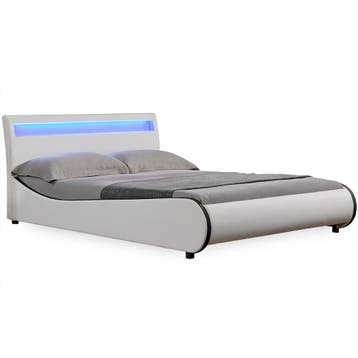 Valencia - LED - Bedframe kunstleer 180x200 cm wit, Verzenden, Nieuw