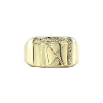 Gouden zegelring met diamant 14 karaat, Sieraden, Tassen en Uiterlijk, Ringen, Verzenden, Zo goed als nieuw, Goud
