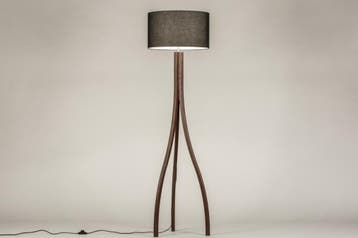Rietveld Vloerlampen - Zwart, Bruin, Hout - Stof, Hout, Verzenden, Nieuw