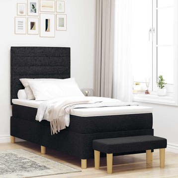 vidaXL Boxspring bed met hoofdeinde Zwart 200 x 90 cm Stof, Verzenden, Nieuw, Zwart