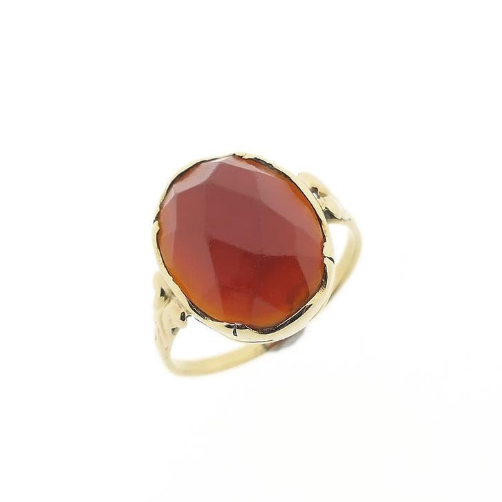 Gouden ring met carneool, Sieraden, Tassen en Uiterlijk, Ringen, Dame, Met edelsteen, Goud, 18 tot 19, Gebruikt, Goud, Ophalen of Verzenden