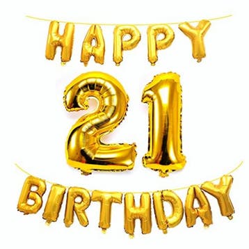 Happy 21 verjaardag decoratie set goud met wit 25-delig, Hobby en Vrije tijd, Feestartikelen, Verzenden, Nieuw, Versiering, Verjaardag