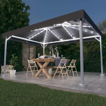 vidaXL Prieel met LED-lichtslinger 400x300 cm aluminium, Verzenden, Nieuw