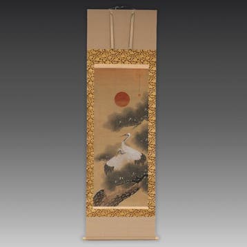 Hangend rolschilderij van kraanvogels (kakejiku ) -